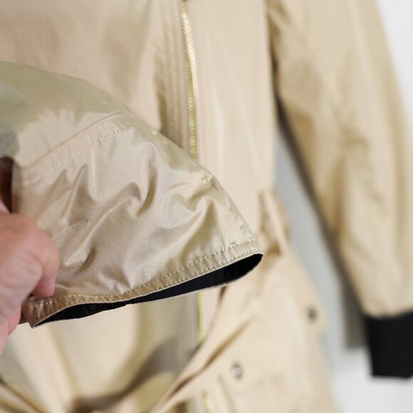 Nine West Size L Beige belted zip front collared contrast sleeves rain jacket - Picture 11 of 16